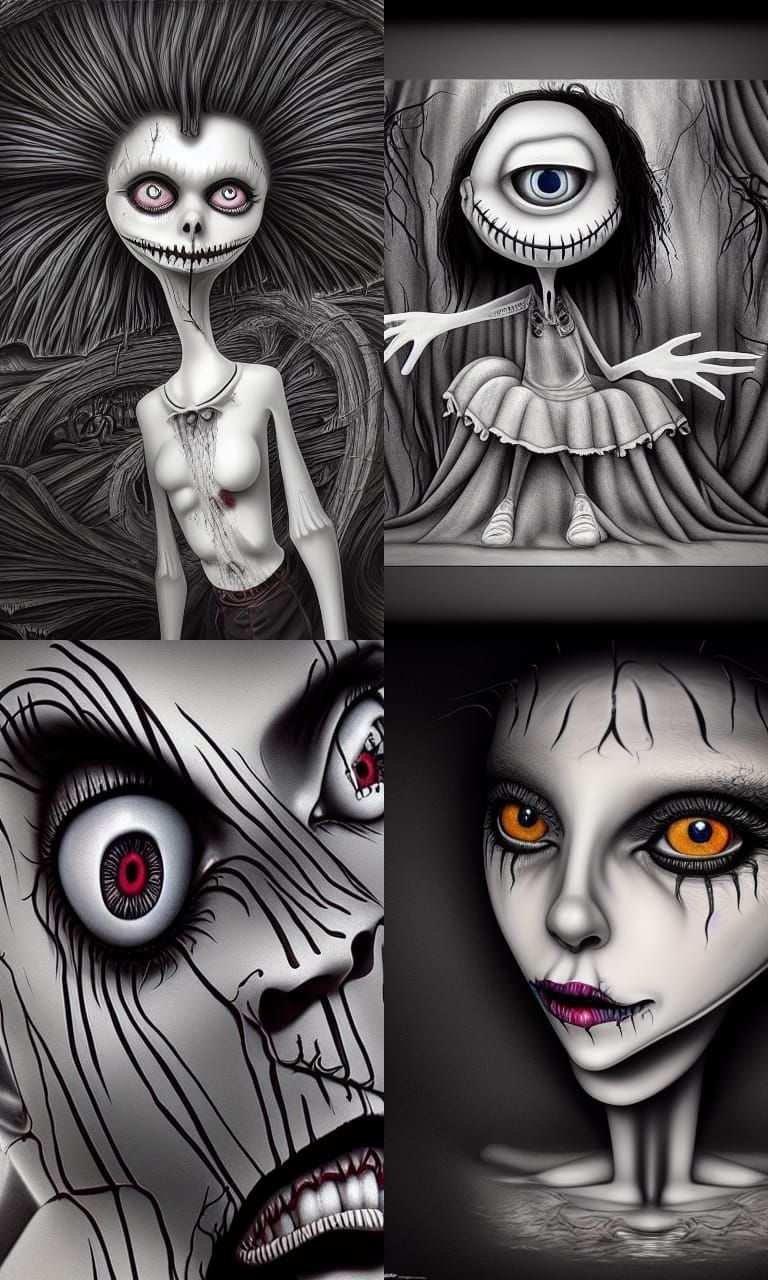 Surreal Horror Image in Tim Burton Style
