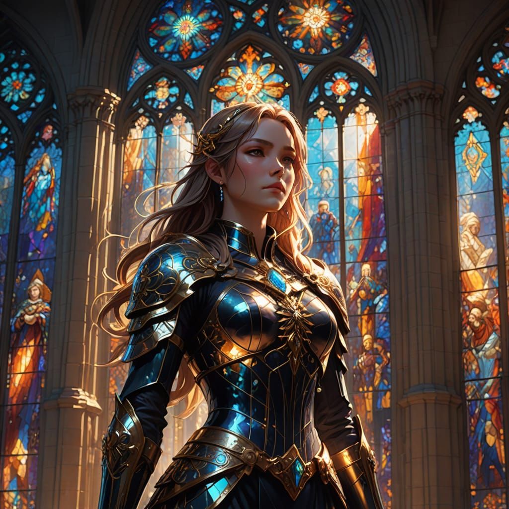 Stained Glass Goddess in Radiant Cathedral