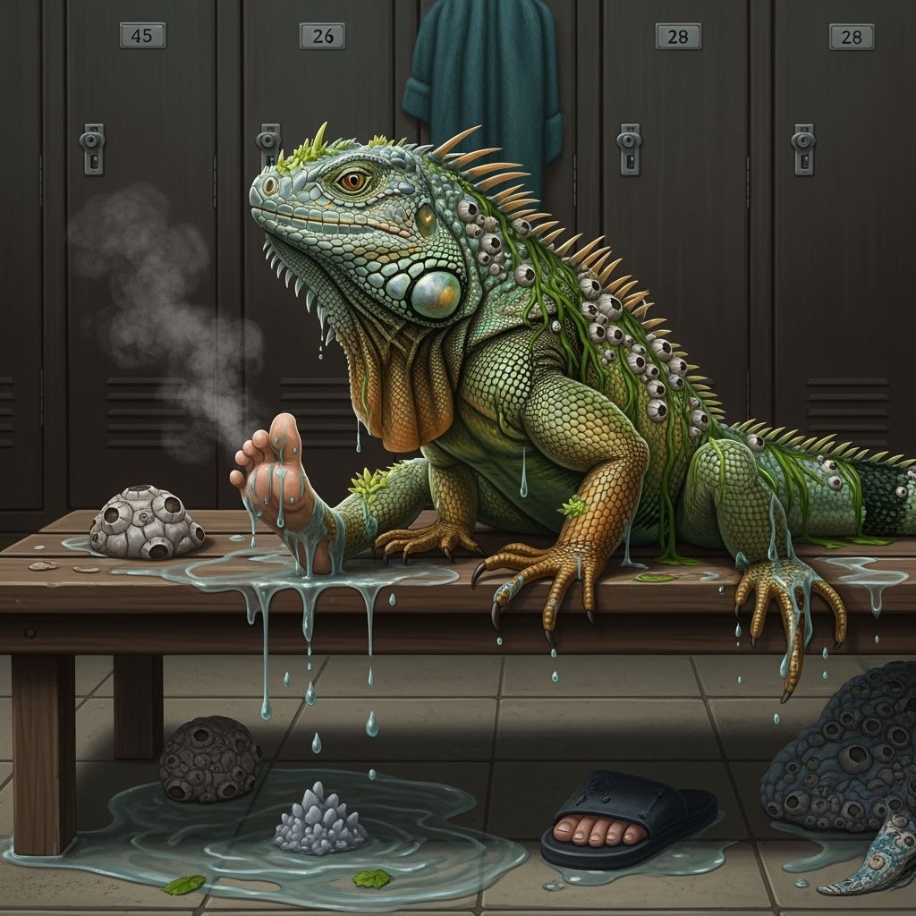 Iguana's Locker Room Meltdown in Beksiński Style
