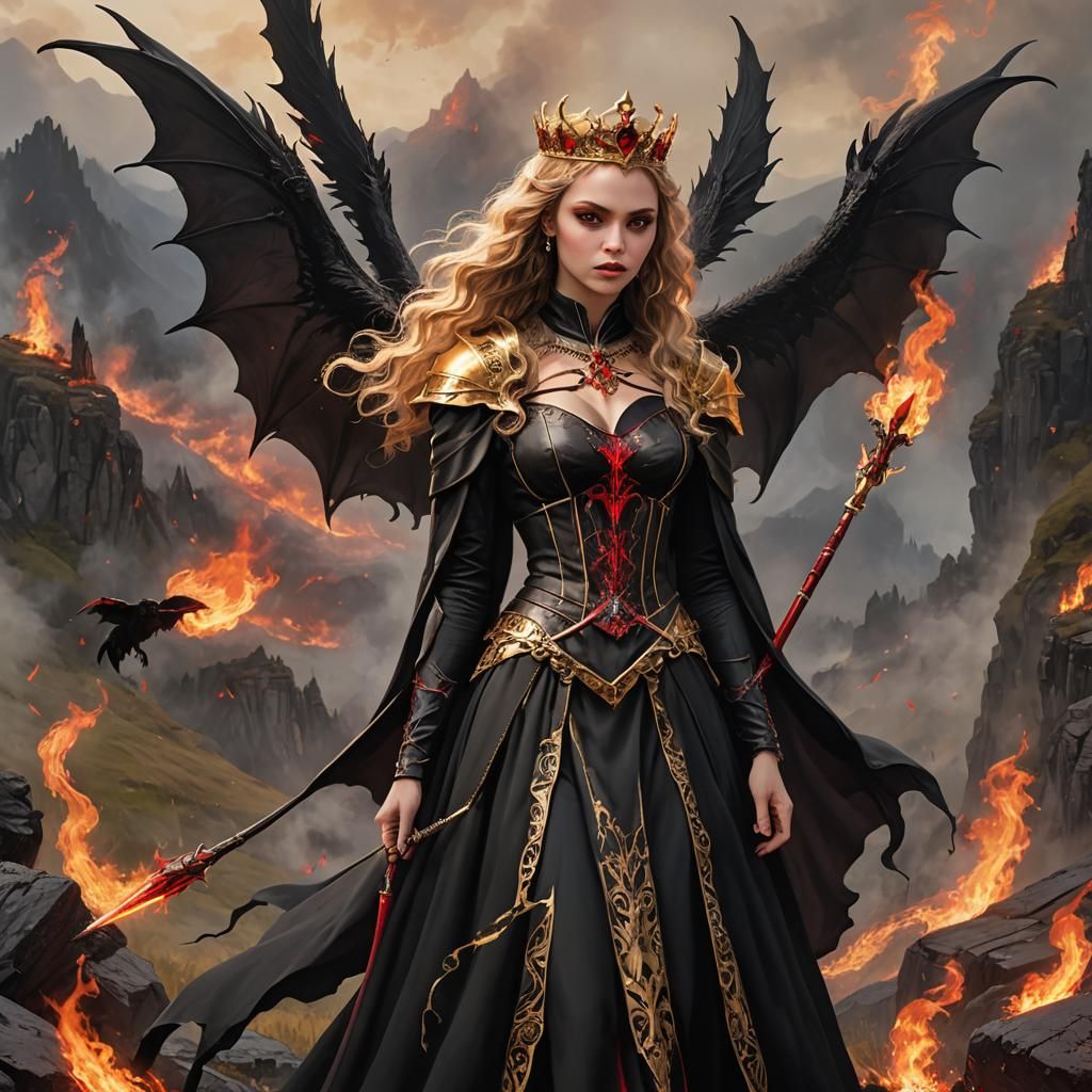 Teen Vampire Queen with Flaming Spear and Wings