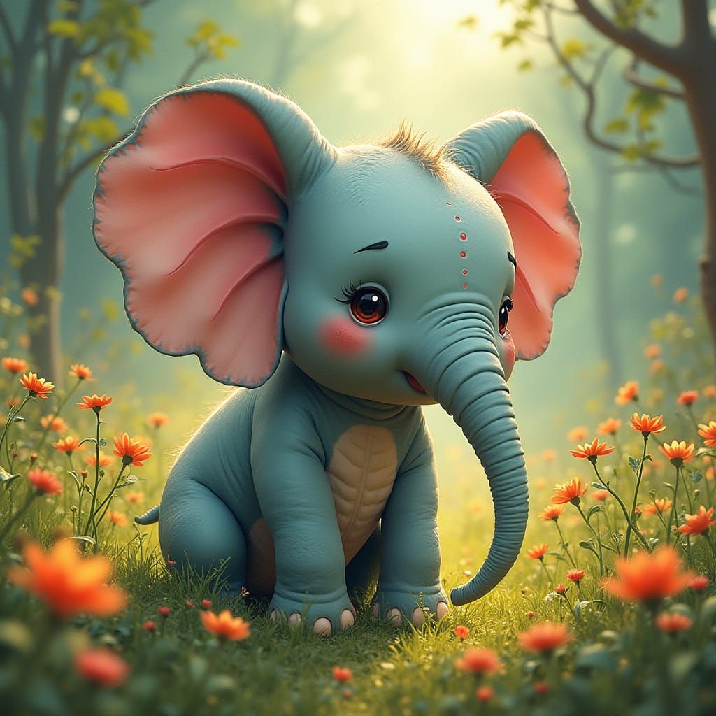 Elephant Baby in Vibrant Landscape
