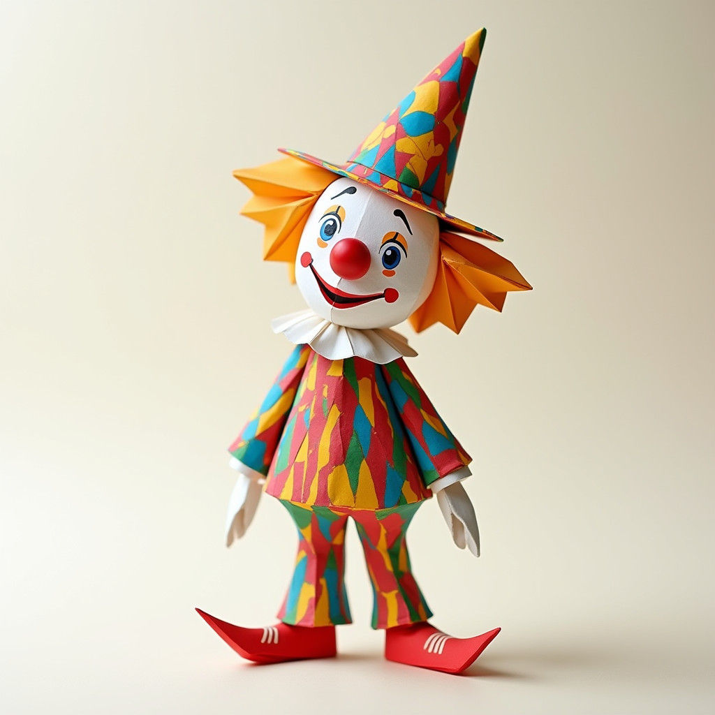 Colorful Origami Clown in Zentangle Style
