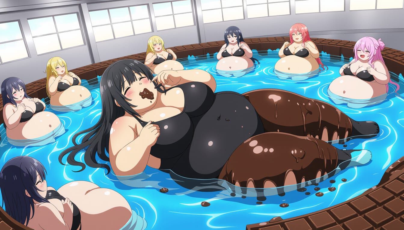 Obese Anime Girl Enjoys Chocolate Ocean