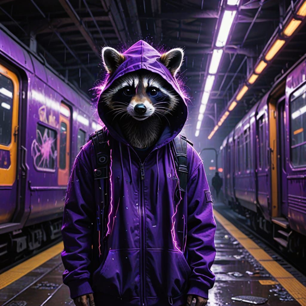 Raccoon Wizard in Abandoned Train Station
