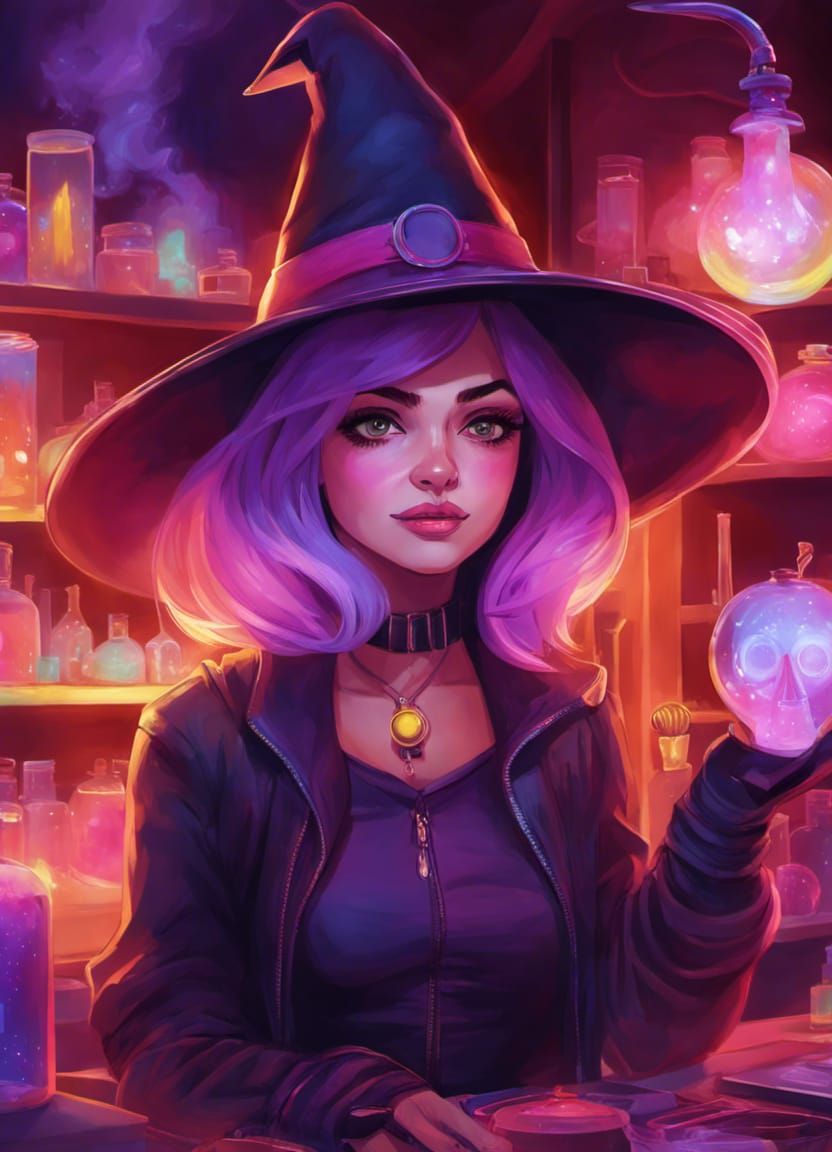 Steampunk Witch Portrait in Magical Lab