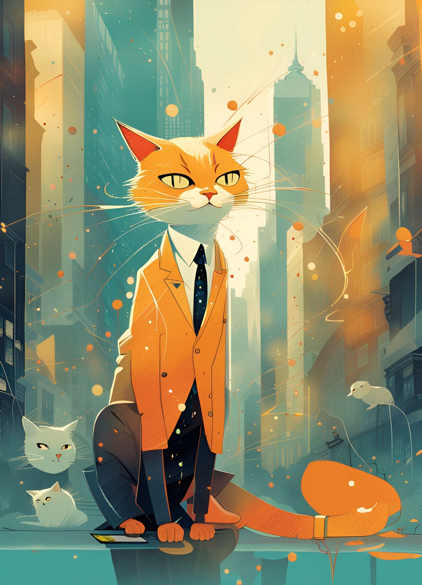 Anthropomorphic Cat in Suit, Composite Art Style