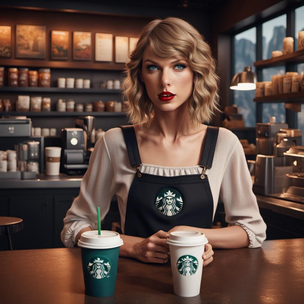 Detailed Painting of Taylor Swift at Starbucks