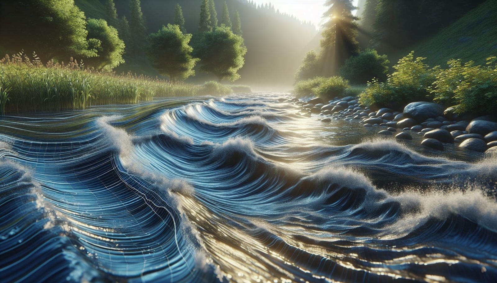 Hyperrealistic River Ripples in Sunlight