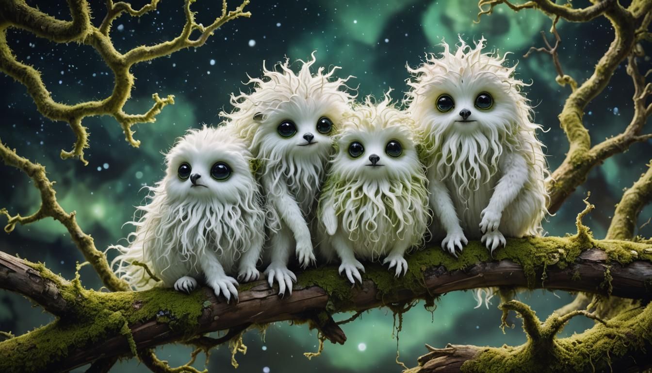 Magical Fluffy Creatures in Watercolor Fantasy Art