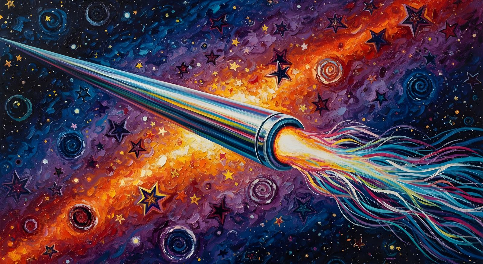 Plasma Cylinder Mirrored in Chagall-Style Cosmos