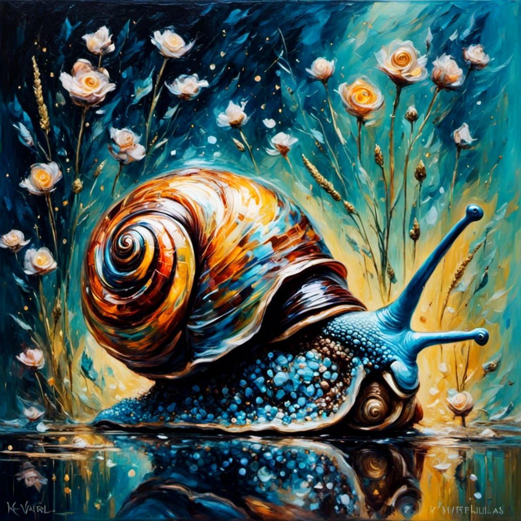 Illuminated Glass Snail in Dreamy Oil Painting