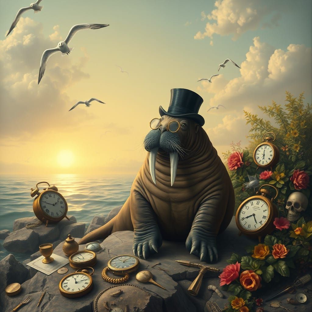 Surreal Walrus in Rococo Wonderland