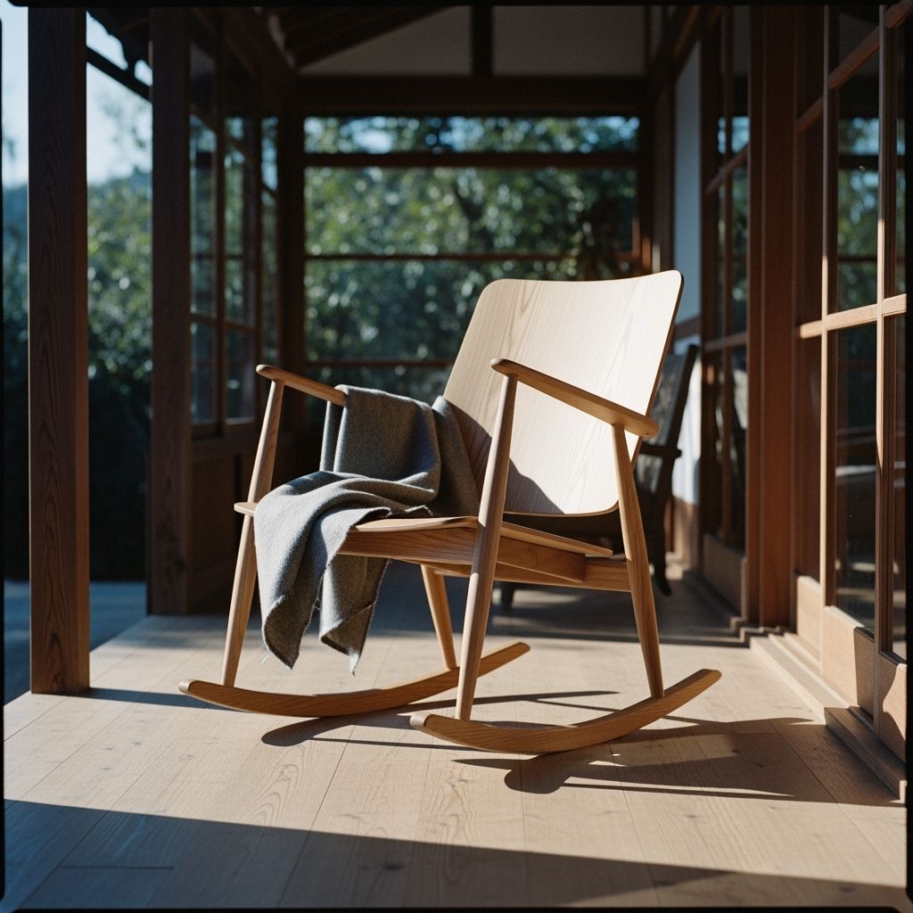 Minimalist Wooden Rocking Chair on Sun-Drenched Porch