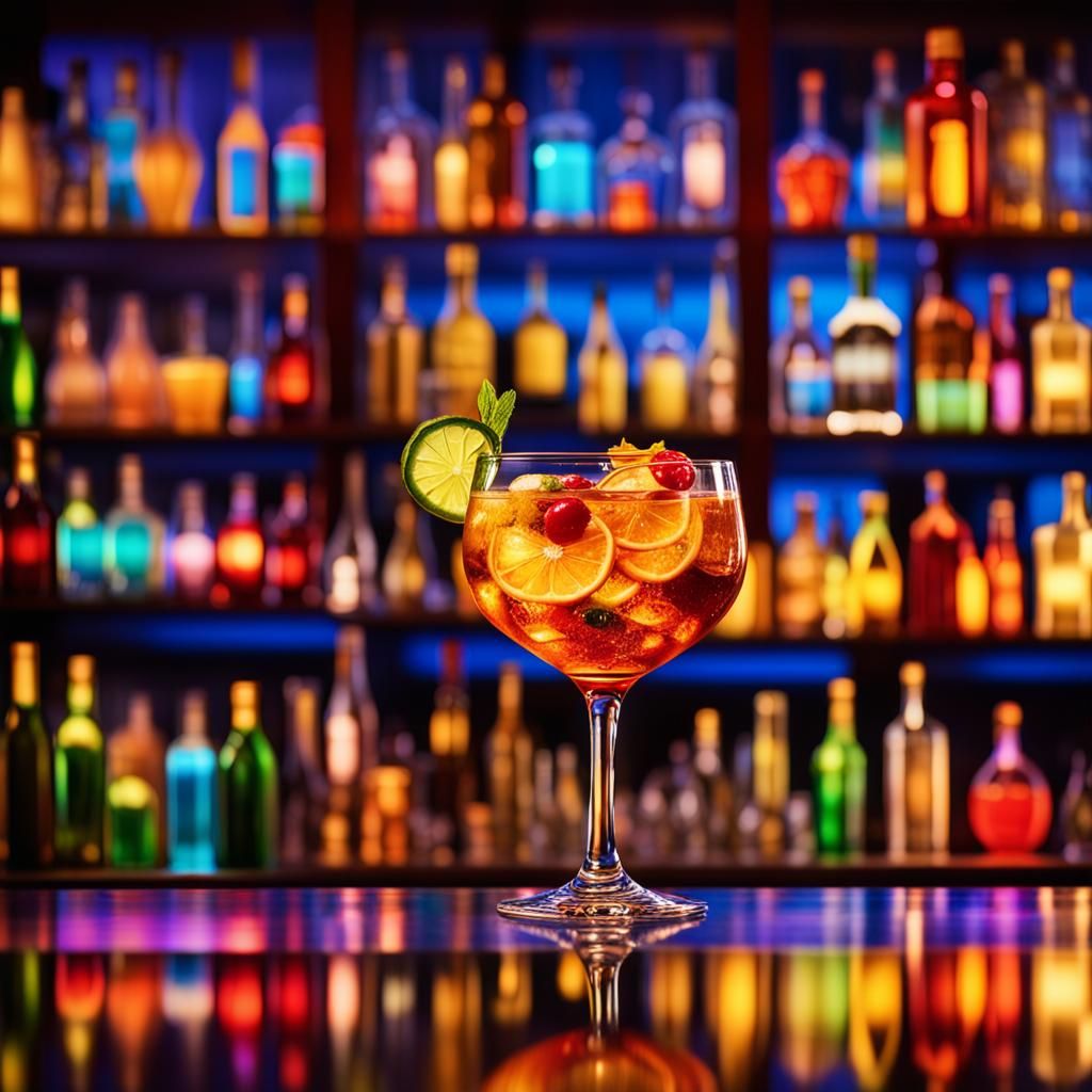 Exotic Cocktails in a Dimly Lit Bar