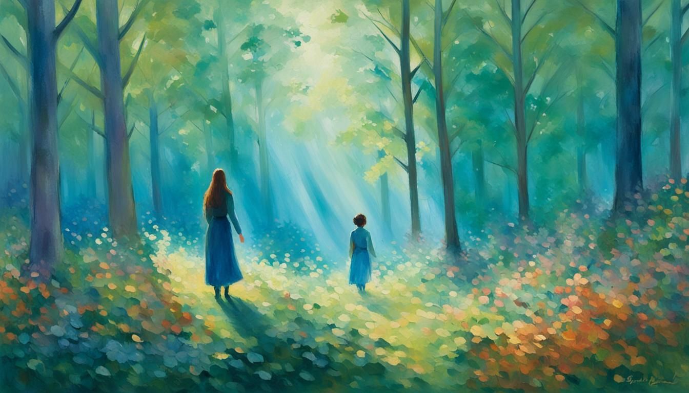 Impressionist Woman in a Misty Forest