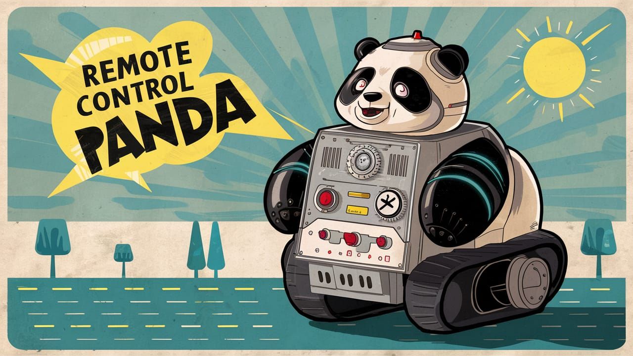 Vintage Robot Panda Illustration in 1950s Style