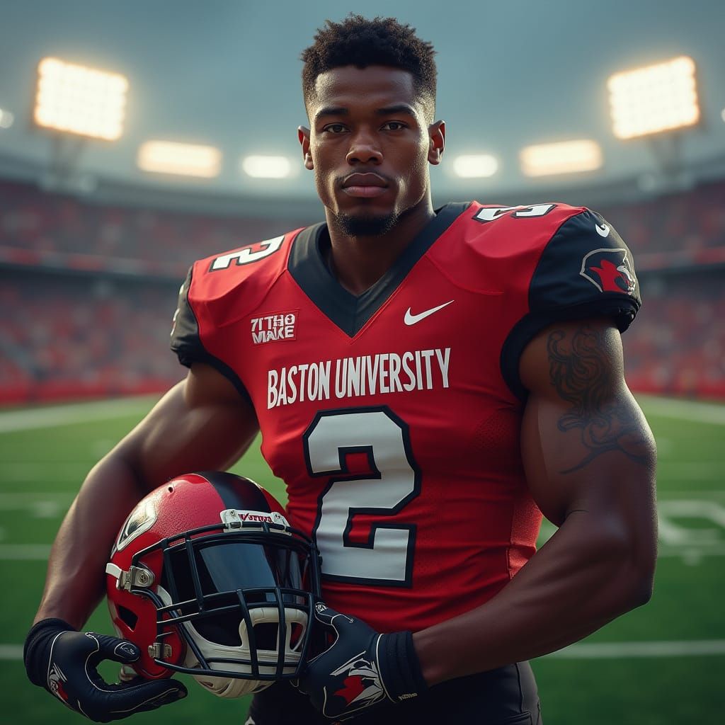 Athletically Built Young Man in Boston University Football G...