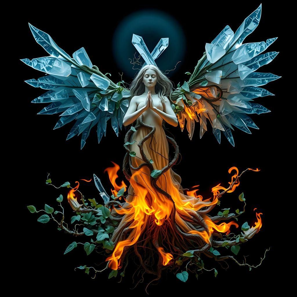 Magical Angel of Ice and Fire in Darkness
