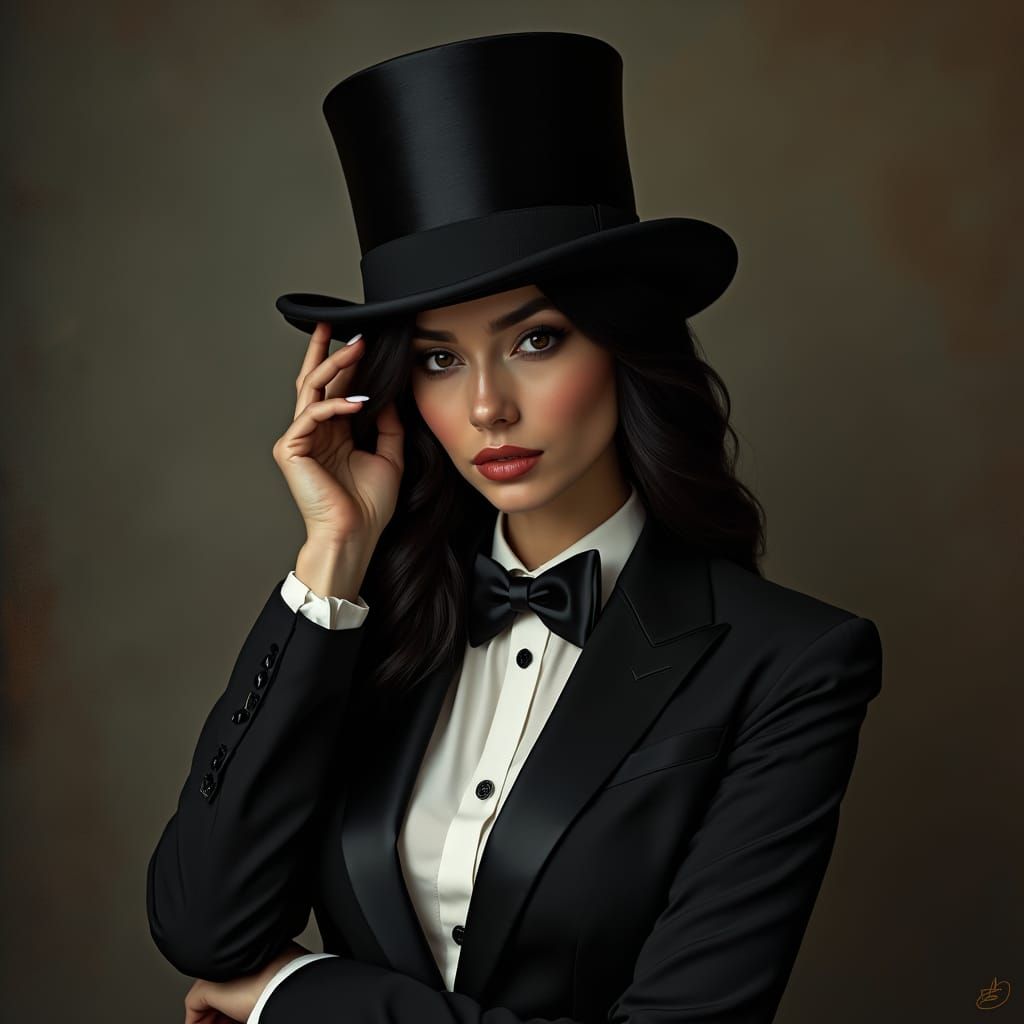 Elegant Woman in Tuxedo: Old Master Painting Style