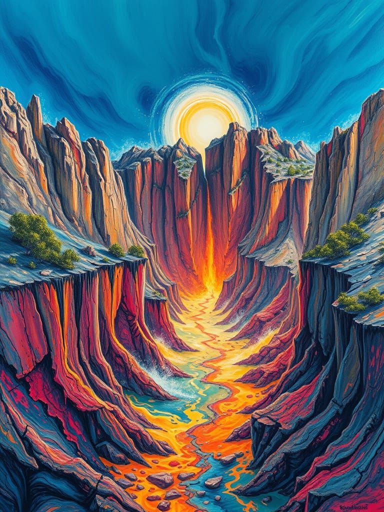 Molten Acrylic Landscape with Fluorescent Forests