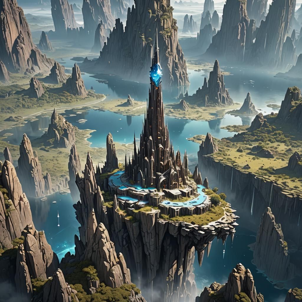 Celestial Spire on Crystal Island in Space