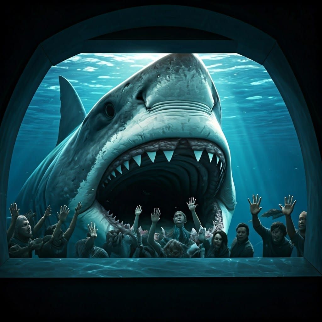 Gigantic Megalodon Shatters Aquarium Glass in Terrifying Clo...