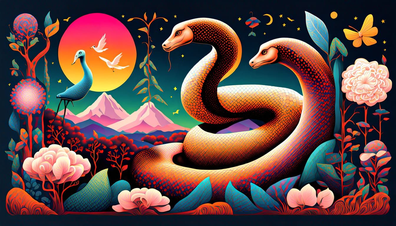 Surreal Snake's Cosmic Transformation in Bio-Art Style