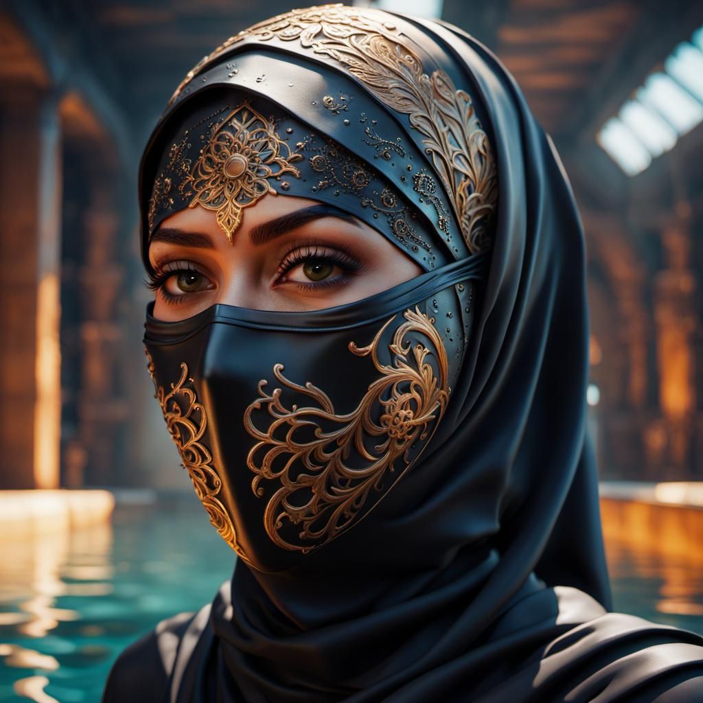 Intricate Photo of Woman in Hijab and Mask