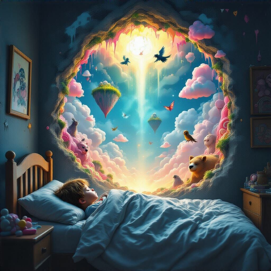 Dream Portal Opens Above Sleeping Child, Graffiti Art