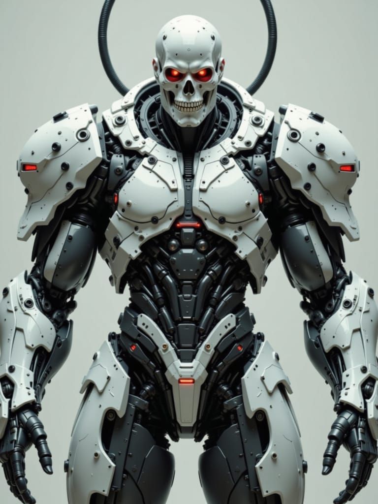 Futuristic Mechanical Humanoid in Predatory Mecha Armor