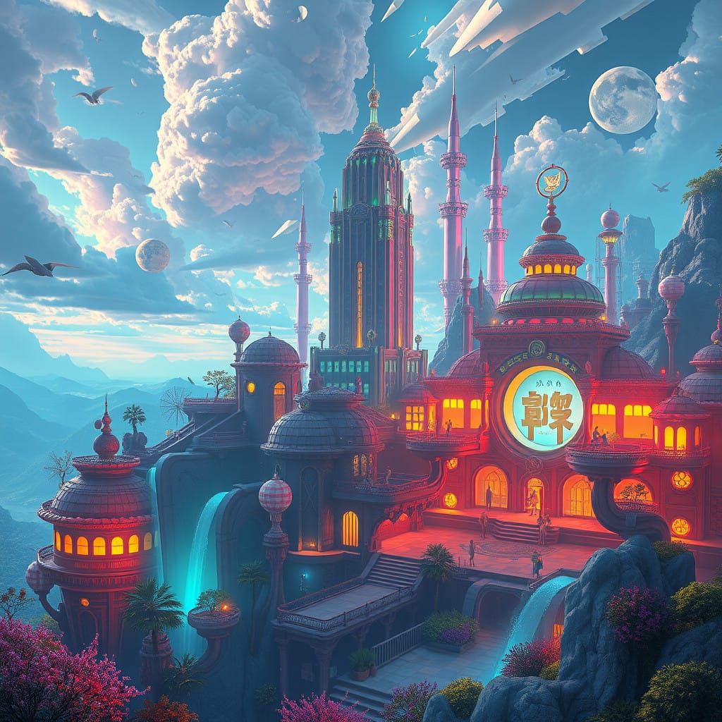 Ethereal Utopian World in Vibrant Dreamlike Beauty