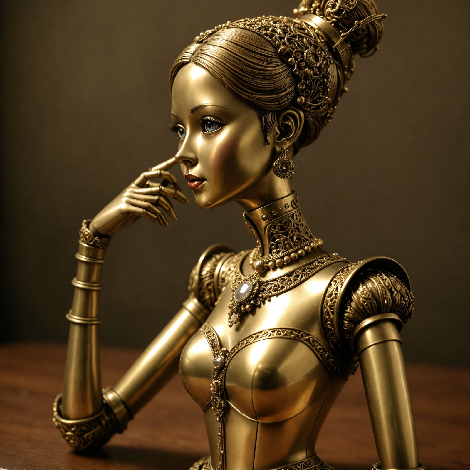 A Brass Doll in Biomechanical Art Style