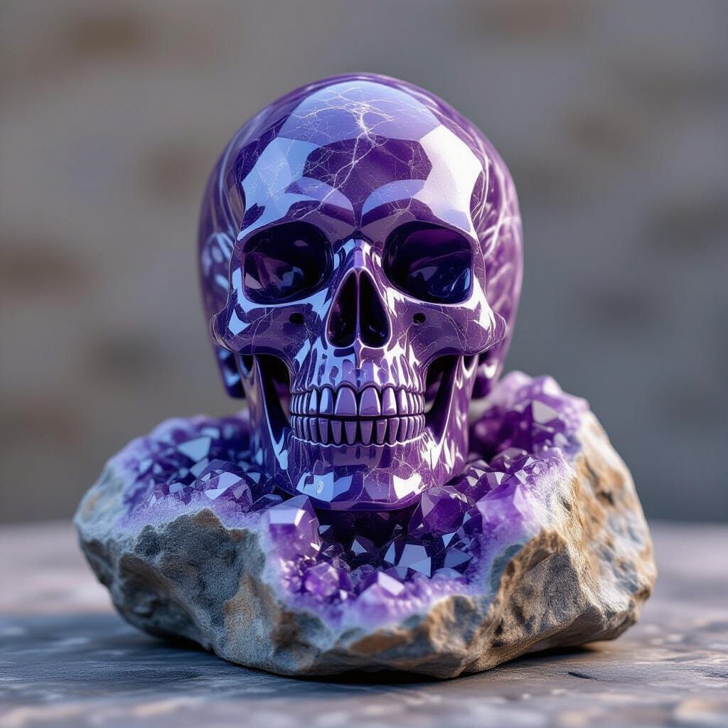 Amethyst Crystal Skull on Lepidolite Rock