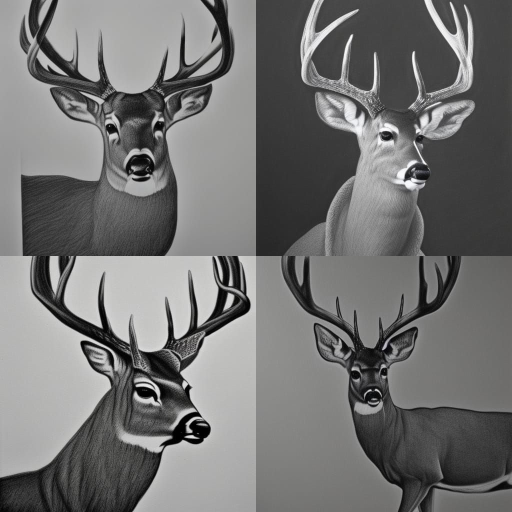 Detailed Charcoal Drawing of a Whitetail Buck