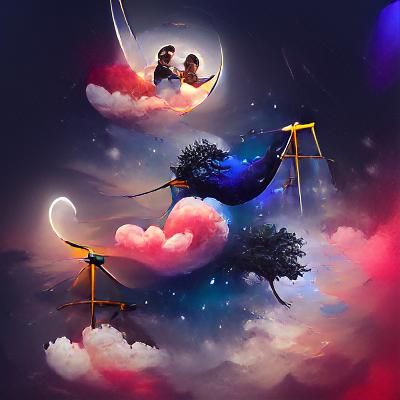 Lovebirds on Moon Swing: Digital Art