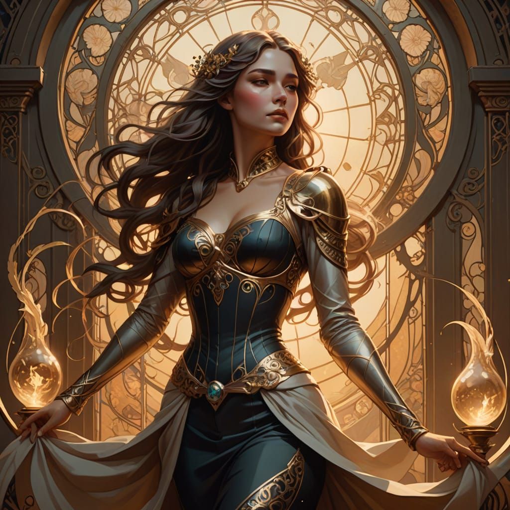 Confident Siren in Art Nouveau Elegance