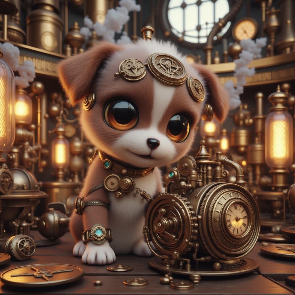 <lora:Steampunk Castles:1.0> <lora:Steampunk World:1.0>  steampunk kawaii Puppy, super cute style, Mysterious, fantasy s...