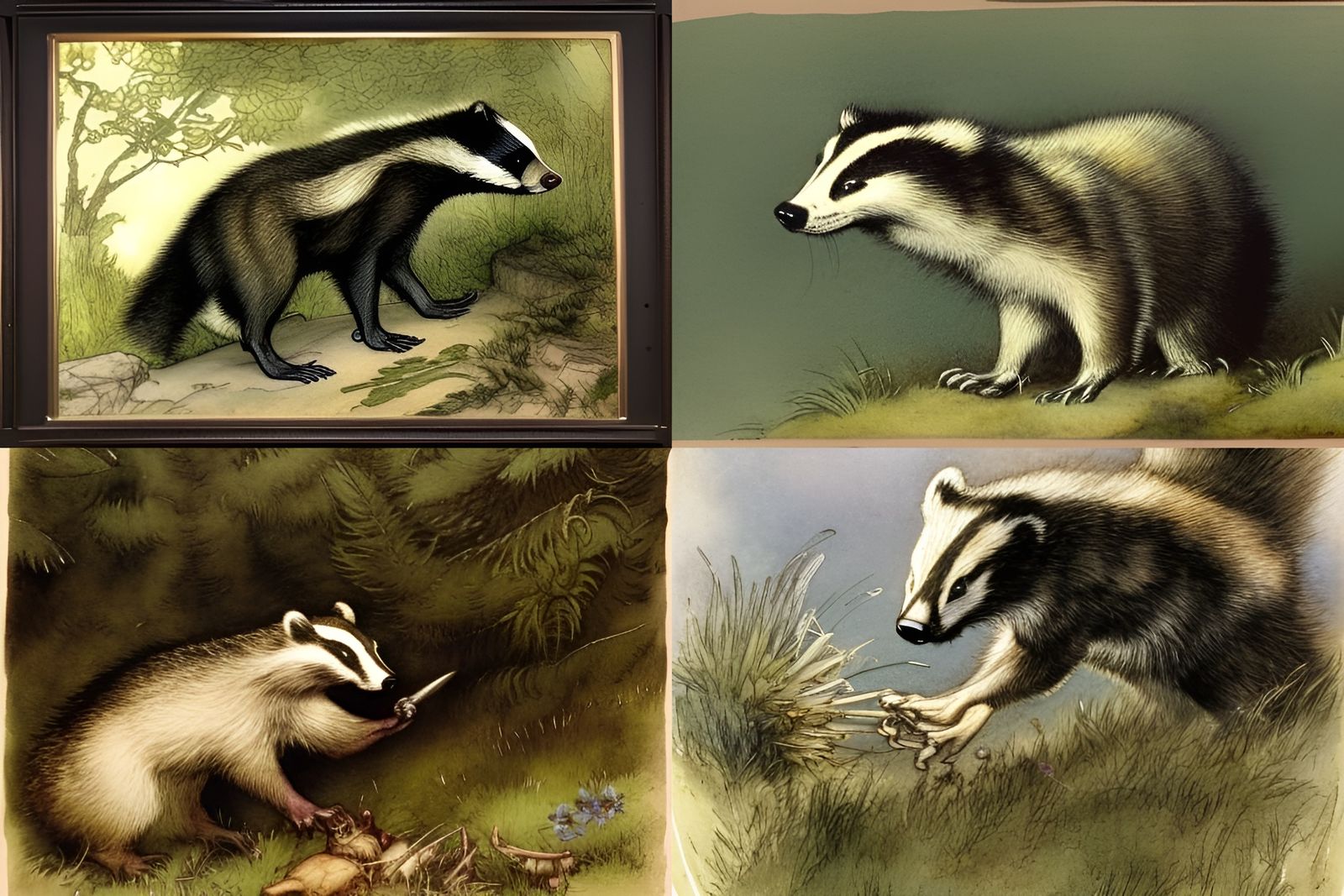 Badger and Wolverine Watercolor Illustration