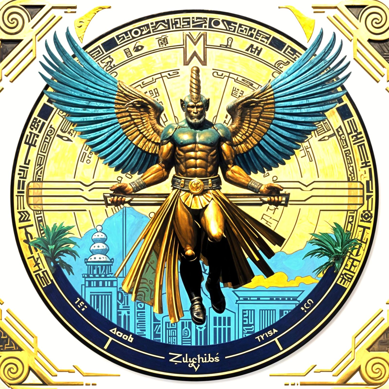 Hyperrealist Winged Monkey God in Art Nouveau Style