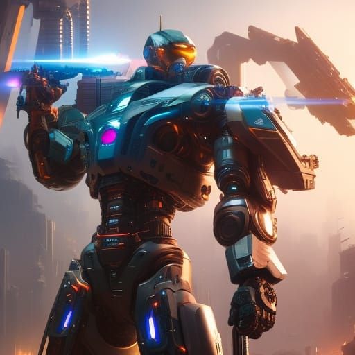 Luminous Mecha Portrait in Digital Painting Style