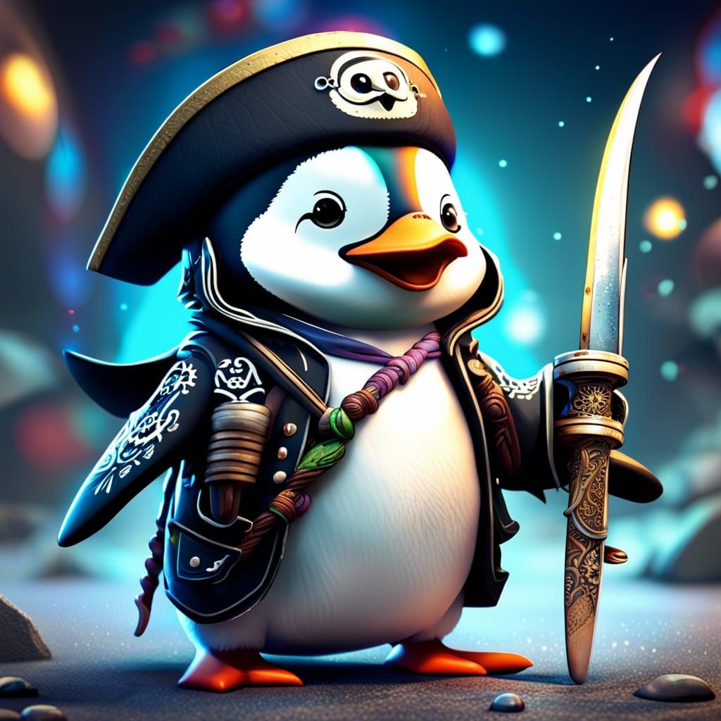 Pirate Penguin Illustration in Japanese Graffiti Style