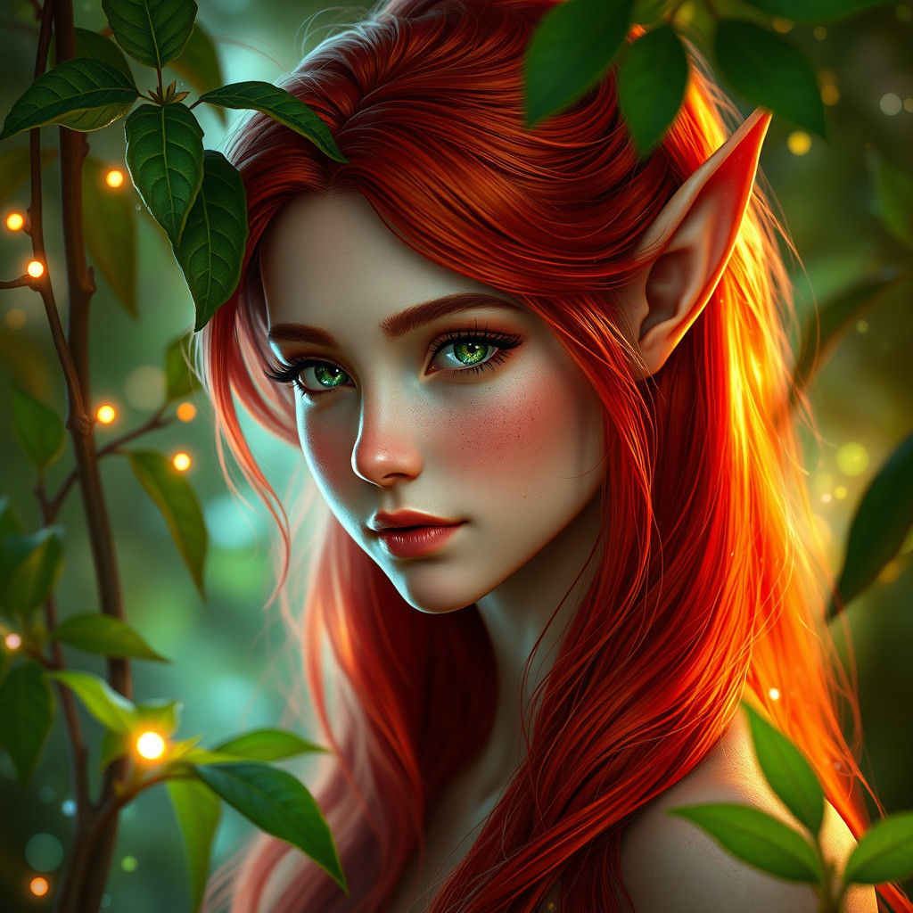 Enchanting Fairy Portrait with Fiery Red Hair