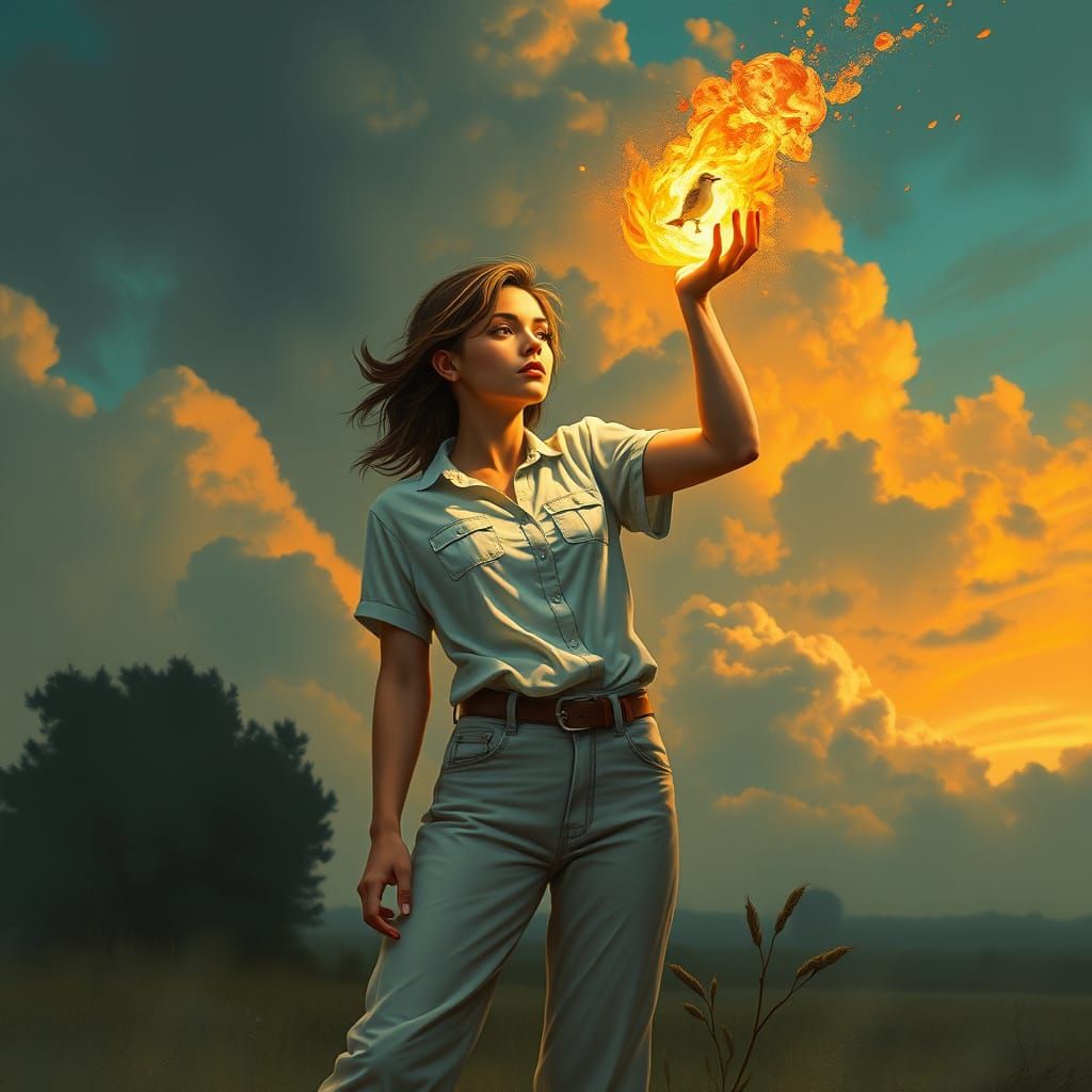 Woman Holding Seed in Marvel-Style Storm