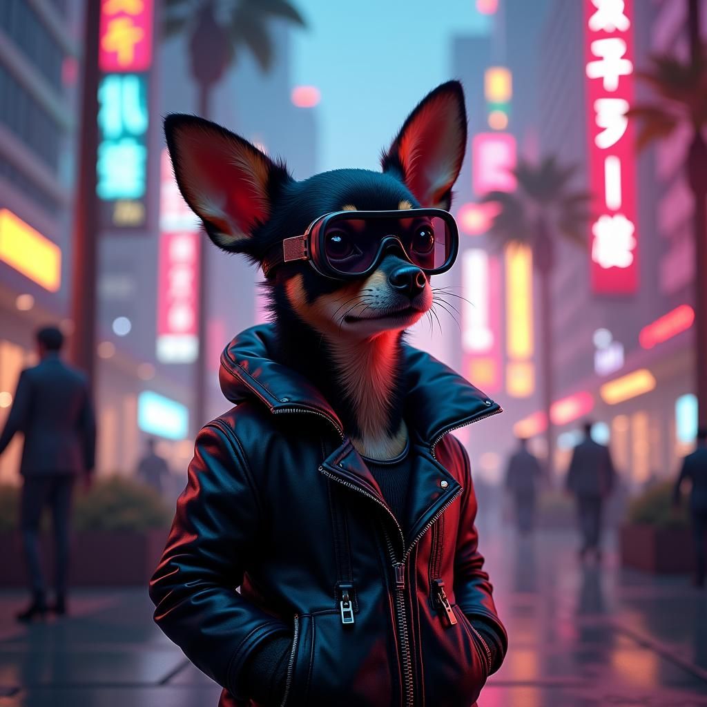 Chihuahua Spy in Neon Los Angeles: Matte Painting