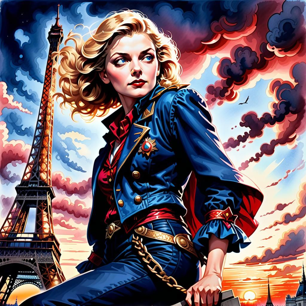 Sheryl Lee Climbs Eiffel Tower: Watercolor Illustration