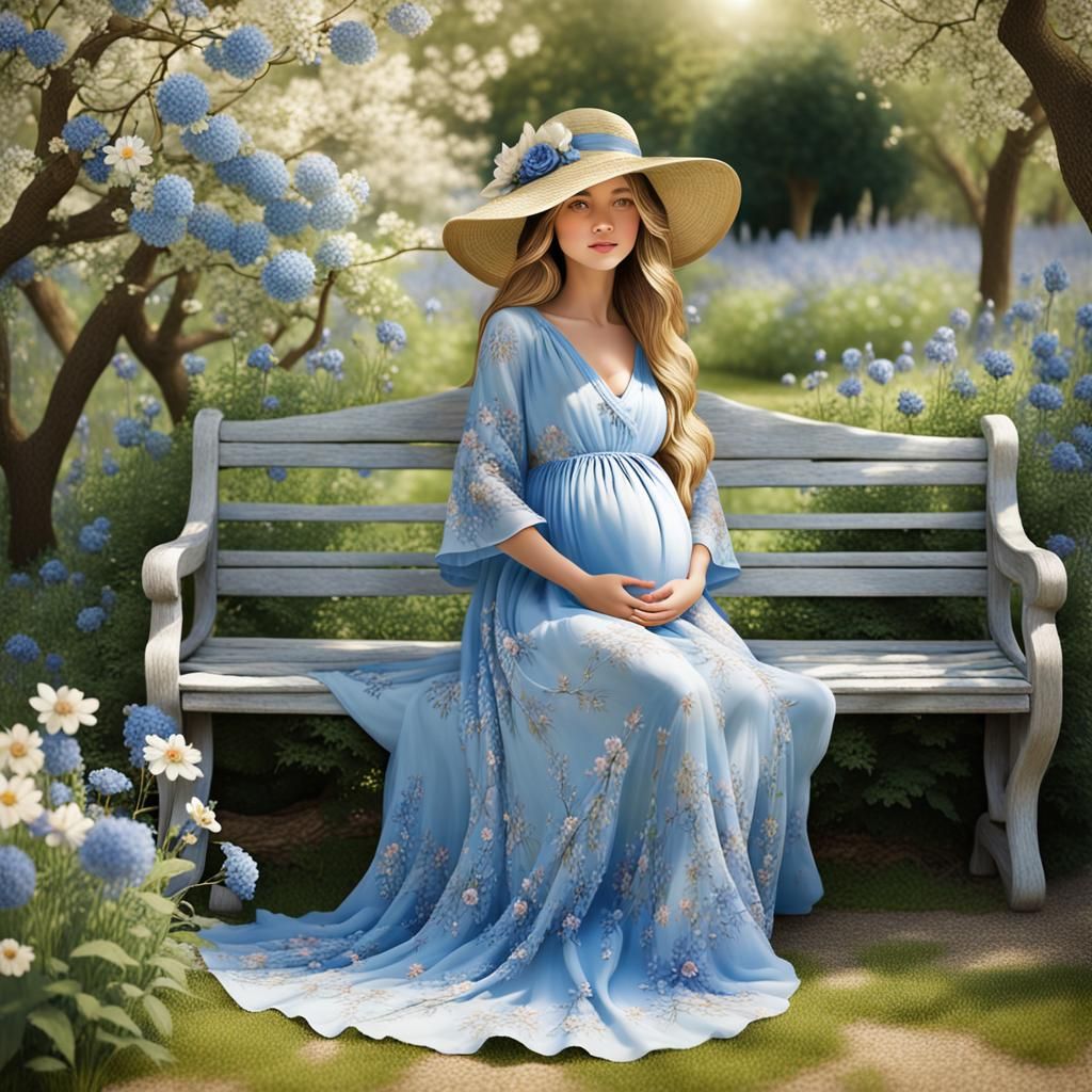 Pregnant Woman in Garden as Watercolor Portrait