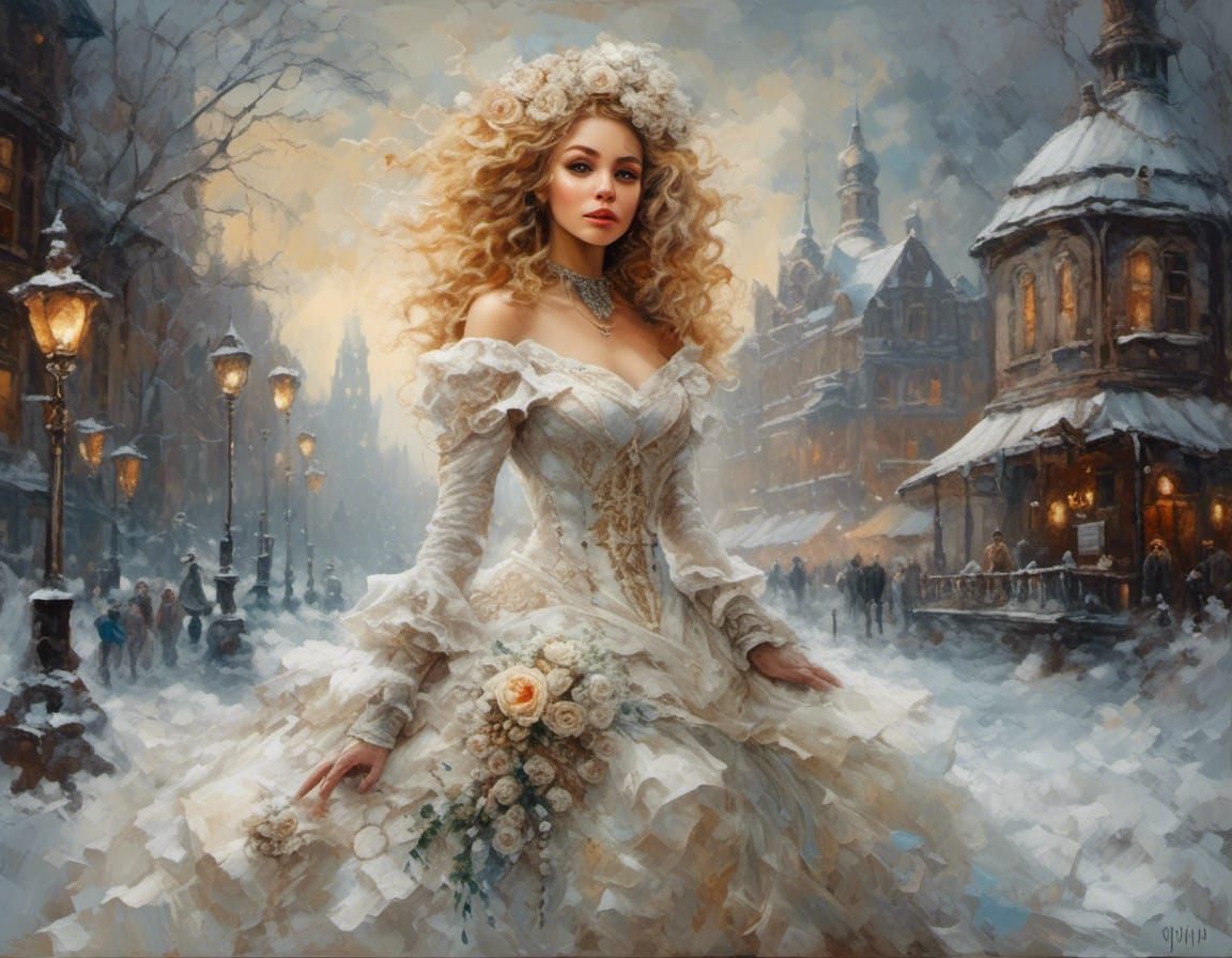 Steampunk Bride in Winter Wonderland Painting