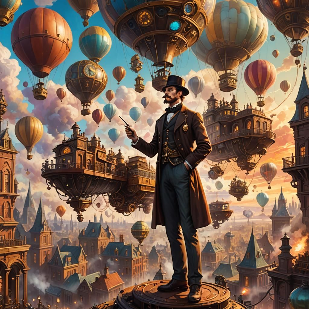 Steampunk Inventor Paints Sunset Sky on Airship
