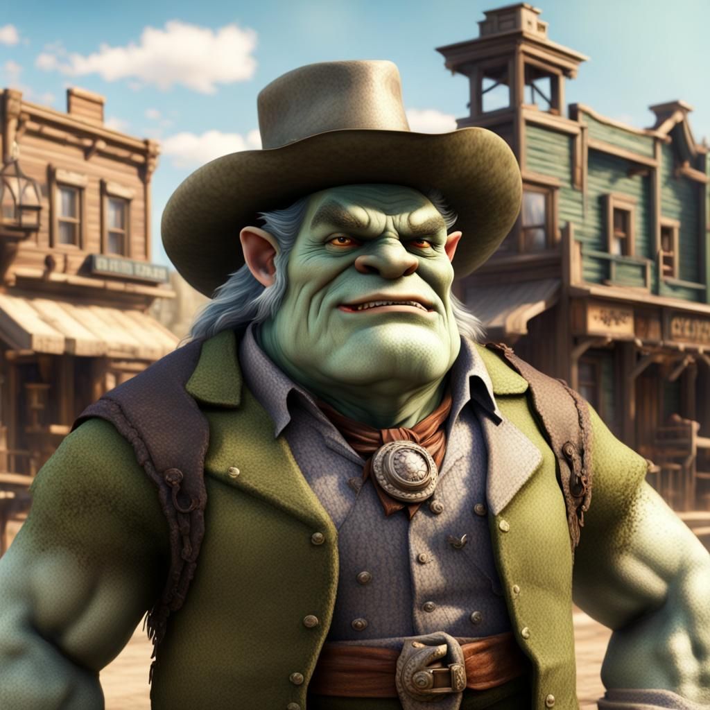 Ogre in the Old West, Sci-Fi Thomas Kinkade Style