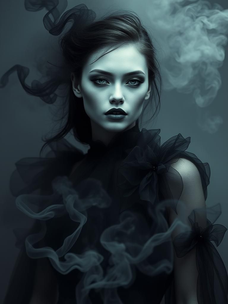 Ethereal Albino Model in Smoky Art Nouveau Fashion
